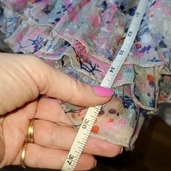 Black Rainn Multi-colored Sleeveless Ruffled Whimsy Buttoned Belted Sz 4 Dress - Picture 8 of 8